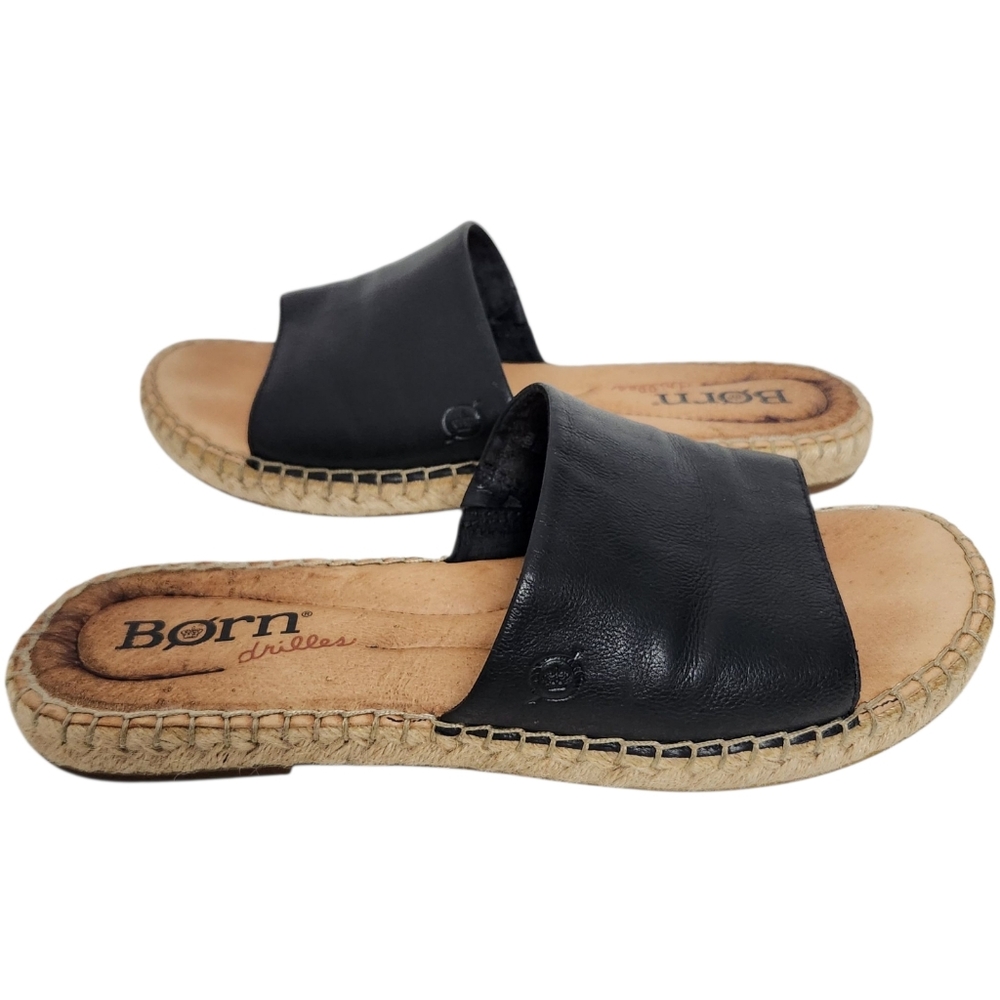 Born San Benito Womens Size 10 Flat Black Leather Sandals Slides BR0005203